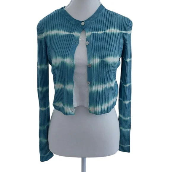 Zara Ribbed Turquoise Tye Dye Cardigan - Picture 2 of 3
